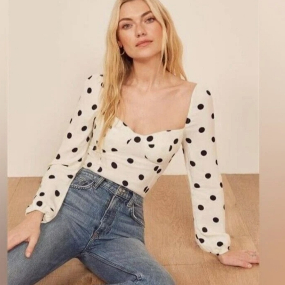 Reformation Black and White Polka Dot Blouse